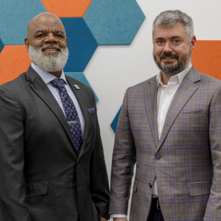 Indianapolis Public Library Board of Trustees President Raymond Biederman and Indianapolis Public Library CEO Gregory A. Hill, Sr.