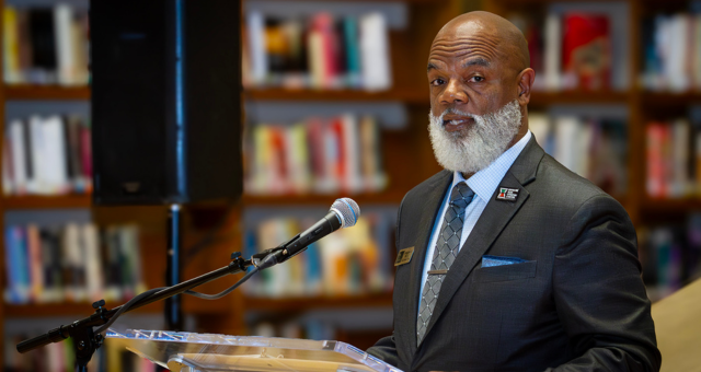 Indianapolis Public Library CEO Gregory A. Hill, Sr. speaking at a reception for the digitization of Arts Indiana Magazine