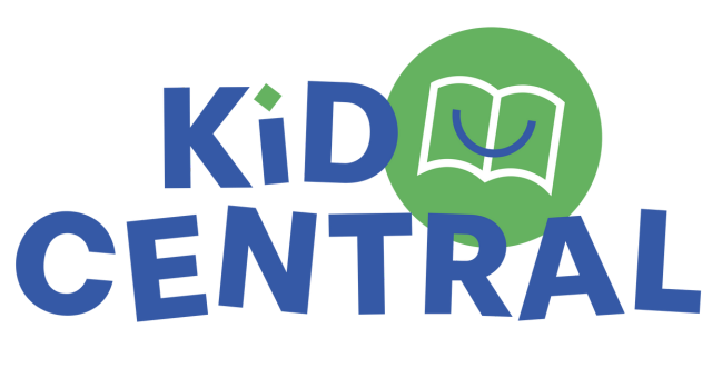 Kid Central logo, a book with a smile on it inside a circle.