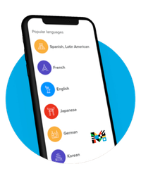 Cell phone with a list of languages to select from on the Mango Languages app.