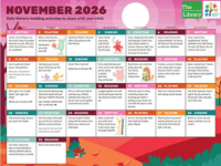 Thumbnail of a monthly Early Learning calendar that includes daily ideas to help your child with language and literacy skills using simple and fun activities.