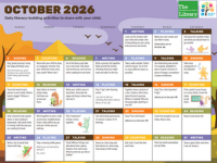 Thumbnail of a monthly Early Learning calendar that includes daily ideas to help your child with language and literacy skills using simple and fun activities.