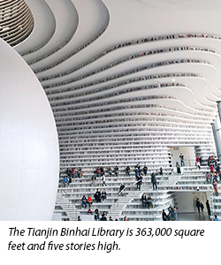 The Tianjin Binhai Library is 363,000 square feet and five stories high.