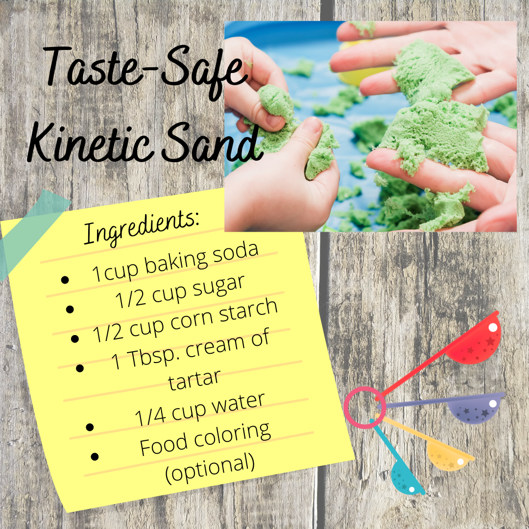 photo and supply list for making kinetic sand