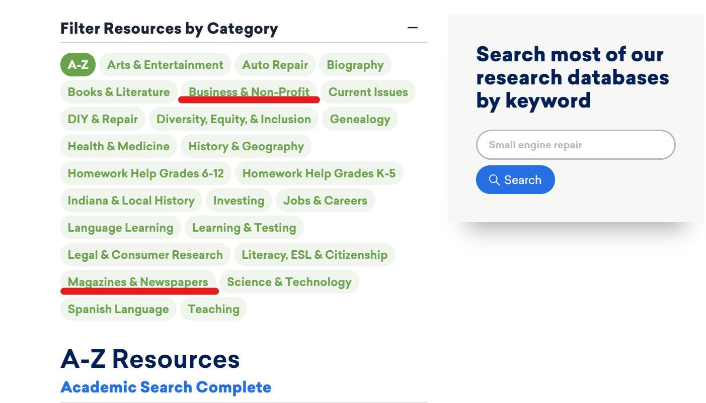 Research Page Business & Newspapers Category Screenshot