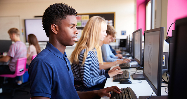 People working in a computer lab