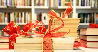 photo of books wrapped as gifts